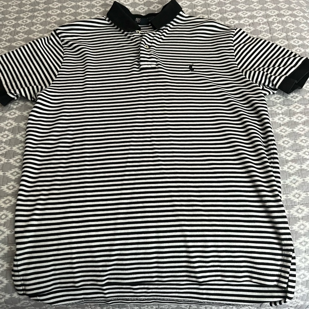 Black and White Striped Polo